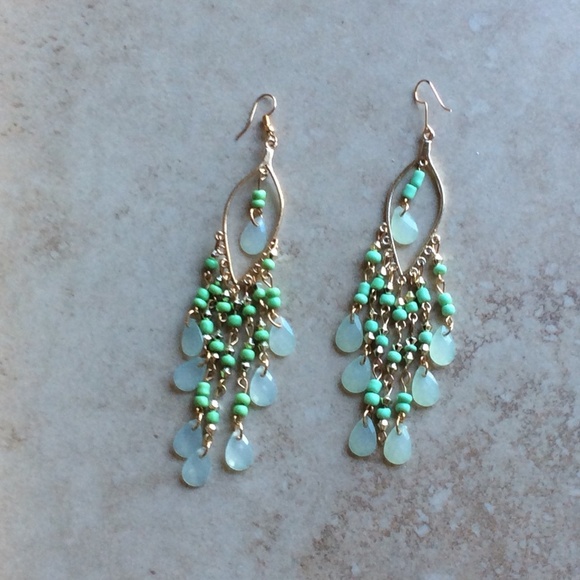 🌺 3PC MOON NECKLACE DANGLE EARRINGS HAIR FLOWER FEATHER BOHO SET BUNDLE GREEN - Picture 6 of 9